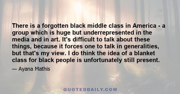 There is a forgotten black middle class in America - a group which is huge but underrepresented in the media and in art. It's difficult to talk about these things, because it forces one to talk in generalities, but