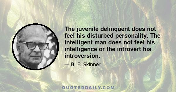 The juvenile delinquent does not feel his disturbed personality. The intelligent man does not feel his intelligence or the introvert his introversion.