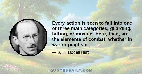 Every action is seen to fall into one of three main categories, guarding, hitting, or moving. Here, then, are the elements of combat, whether in war or pugilism.