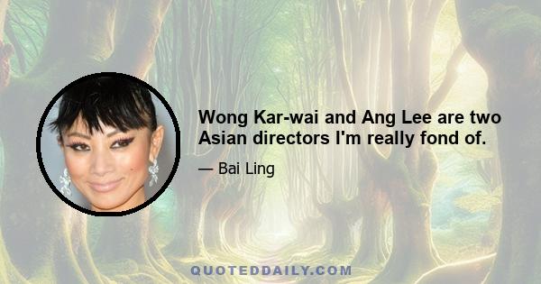 Wong Kar-wai and Ang Lee are two Asian directors I'm really fond of.