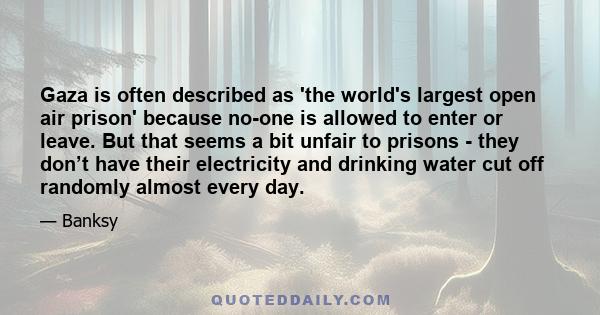 Gaza is often described as 'the world's largest open air prison' because no-one is allowed to enter or leave. But that seems a bit unfair to prisons - they don’t have their electricity and drinking water cut off