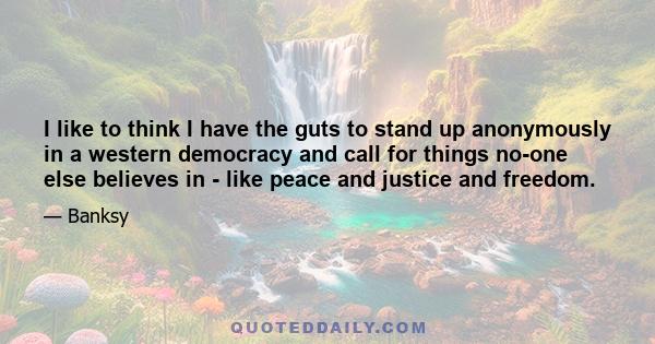 I like to think I have the guts to stand up anonymously in a western democracy and call for things no-one else believes in - like peace and justice and freedom.