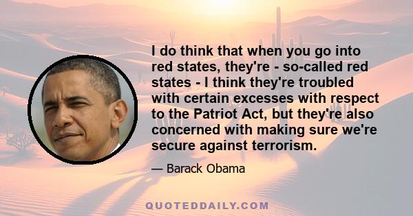 I do think that when you go into red states, they're - so-called red states - I think they're troubled with certain excesses with respect to the Patriot Act, but they're also concerned with making sure we're secure