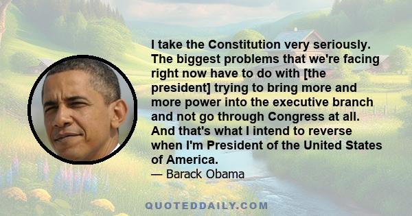 I take the Constitution very seriously. The biggest problems that we're facing right now have to do with [the president] trying to bring more and more power into the executive branch and not go through Congress at all.