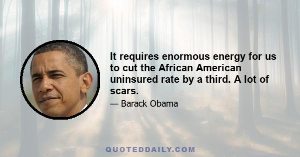 It requires enormous energy for us to cut the African American uninsured rate by a third. A lot of scars.