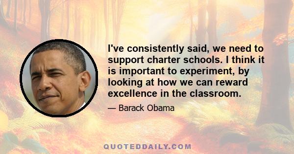 I've consistently said, we need to support charter schools. I think it is important to experiment, by looking at how we can reward excellence in the classroom.