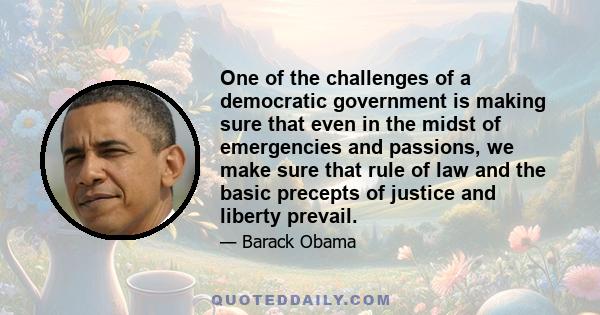 One of the challenges of a democratic government is making sure that even in the midst of emergencies and passions, we make sure that rule of law and the basic precepts of justice and liberty prevail.