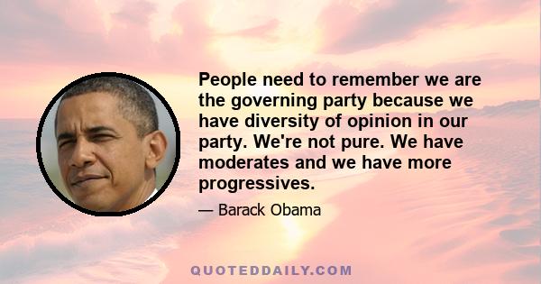 People need to remember we are the governing party because we have diversity of opinion in our party. We're not pure. We have moderates and we have more progressives.