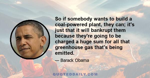 So if somebody wants to build a coal-powered plant, they can; it's just that it will bankrupt them because they're going to be charged a huge sum for all that greenhouse gas that's being emitted.