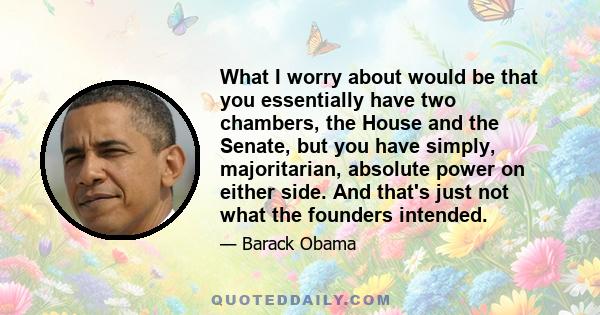 What I worry about would be that you essentially have two chambers, the House and the Senate, but you have simply, majoritarian, absolute power on either side. And that's just not what the founders intended.