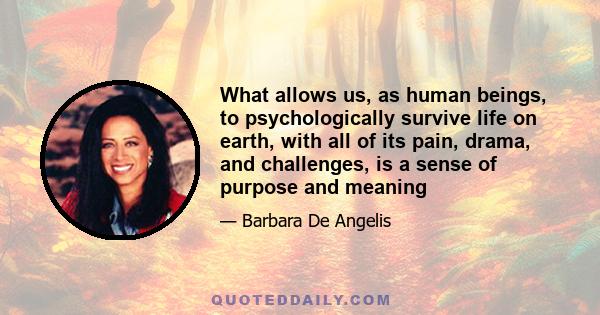 What allows us, as human beings, to psychologically survive life on earth, with all of its pain, drama, and challenges, is a sense of purpose and meaning