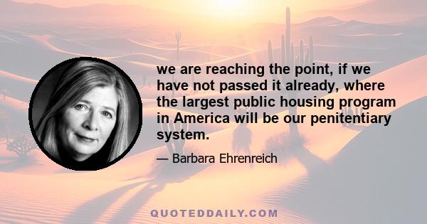 we are reaching the point, if we have not passed it already, where the largest public housing program in America will be our penitentiary system.