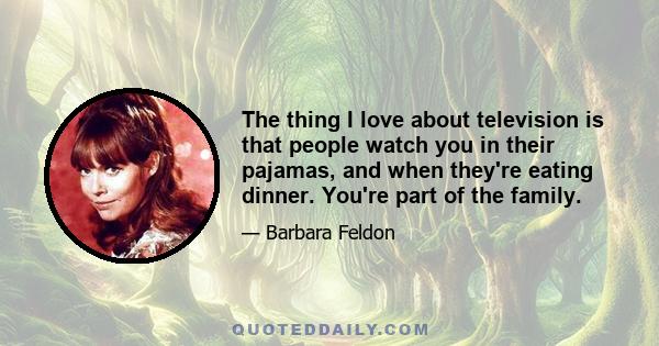 The thing I love about television is that people watch you in their pajamas, and when they're eating dinner. You're part of the family.