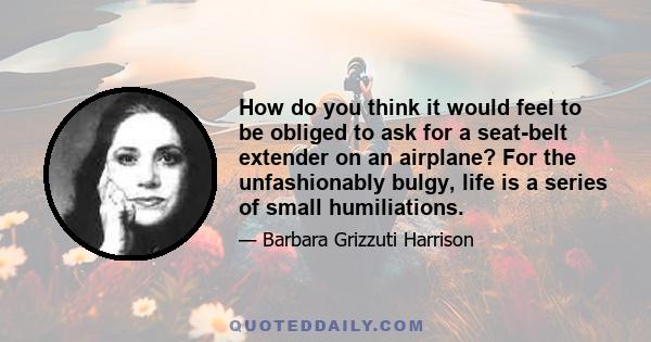 How do you think it would feel to be obliged to ask for a seat-belt extender on an airplane? For the unfashionably bulgy, life is a series of small humiliations.