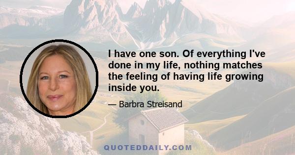 I have one son. Of everything I've done in my life, nothing matches the feeling of having life growing inside you.