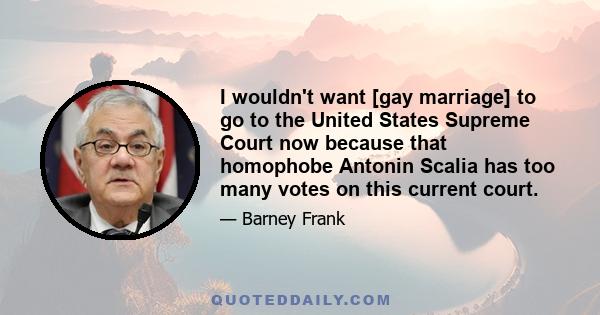 I wouldn't want [gay marriage] to go to the United States Supreme Court now because that homophobe Antonin Scalia has too many votes on this current court.