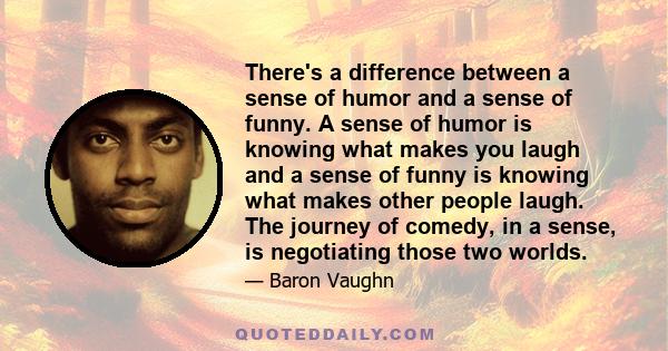 There's a difference between a sense of humor and a sense of funny. A sense of humor is knowing what makes you laugh and a sense of funny is knowing what makes other people laugh. The journey of comedy, in a sense, is