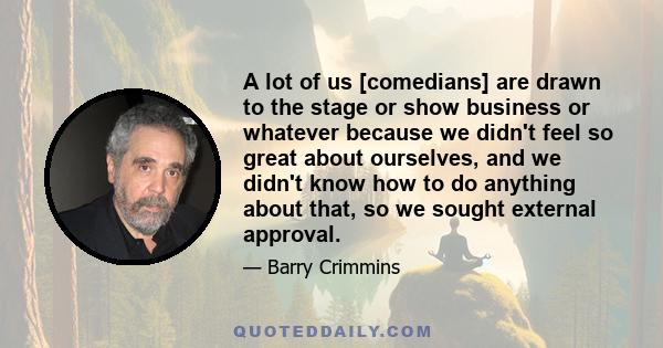 A lot of us [comedians] are drawn to the stage or show business or whatever because we didn't feel so great about ourselves, and we didn't know how to do anything about that, so we sought external approval.