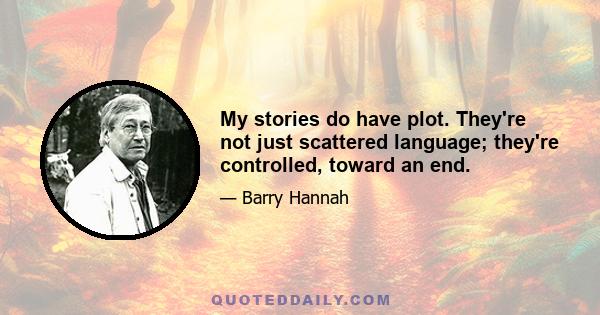 My stories do have plot. They're not just scattered language; they're controlled, toward an end.