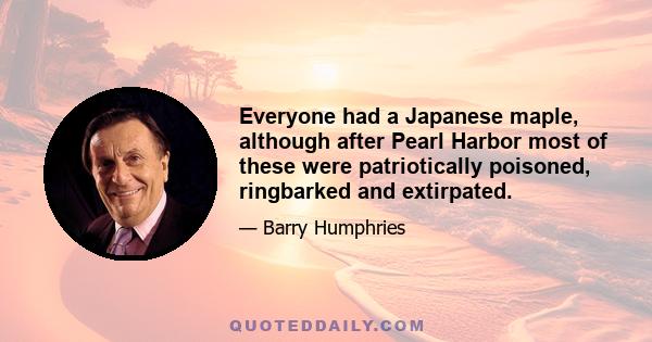 Everyone had a Japanese maple, although after Pearl Harbor most of these were patriotically poisoned, ringbarked and extirpated.