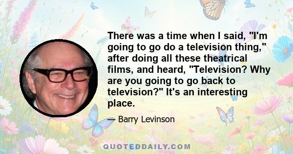 There was a time when I said, I'm going to go do a television thing, after doing all these theatrical films, and heard, Television? Why are you going to go back to television? It's an interesting place.