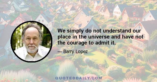 We simply do not understand our place in the universe and have not the courage to admit it.