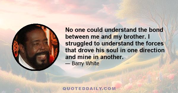 No one could understand the bond between me and my brother. I struggled to understand the forces that drove his soul in one direction and mine in another.