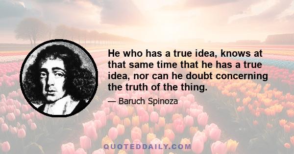 He who has a true idea, knows at that same time that he has a true idea, nor can he doubt concerning the truth of the thing.