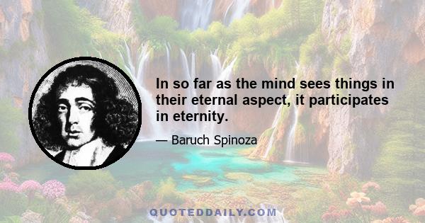 In so far as the mind sees things in their eternal aspect, it participates in eternity.