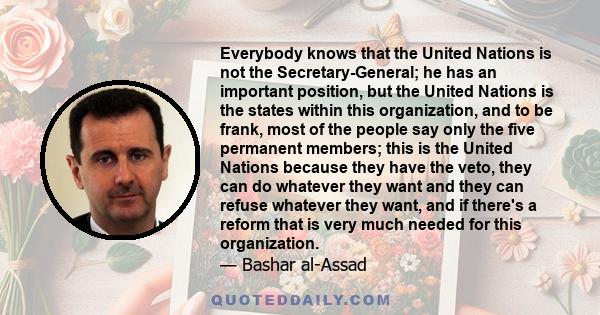 Everybody knows that the United Nations is not the Secretary-General; he has an important position, but the United Nations is the states within this organization, and to be frank, most of the people say only the five