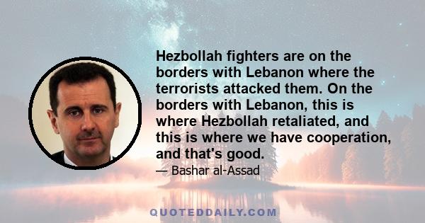 Hezbollah fighters are on the borders with Lebanon where the terrorists attacked them. On the borders with Lebanon, this is where Hezbollah retaliated, and this is where we have cooperation, and that's good.