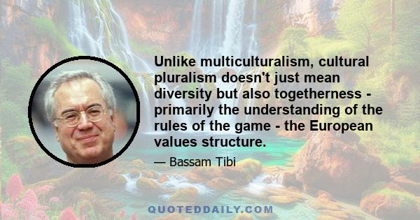 Unlike multiculturalism, cultural pluralism doesn't just mean diversity but also togetherness - primarily the understanding of the rules of the game - the European values structure.