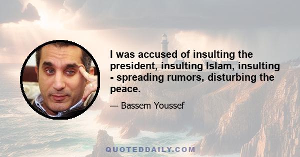 I was accused of insulting the president, insulting Islam, insulting - spreading rumors, disturbing the peace.