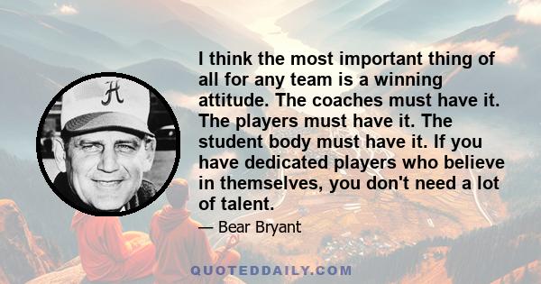 I think the most important thing of all for any team is a winning attitude. The coaches must have it. The players must have it. The student body must have it. If you have dedicated players who believe in themselves, you 