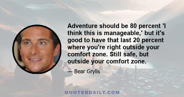 Adventure should be 80 percent 'I think this is manageable,' but it's good to have that last 20 percent where you're right outside your comfort zone. Still safe, but outside your comfort zone.