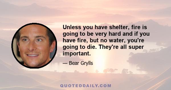 Unless you have shelter, fire is going to be very hard and if you have fire, but no water, you're going to die. They're all super important.