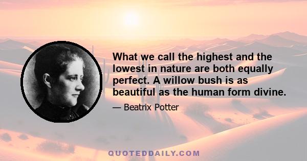 What we call the highest and the lowest in nature are both equally perfect. A willow bush is as beautiful as the human form divine.