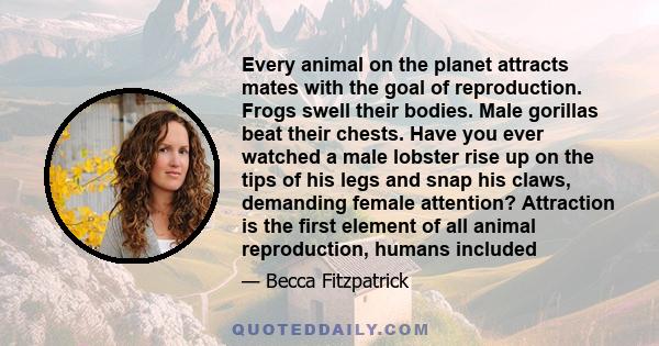 Every animal on the planet attracts mates with the goal of reproduction. Frogs swell their bodies. Male gorillas beat their chests. Have you ever watched a male lobster rise up on the tips of his legs and snap his