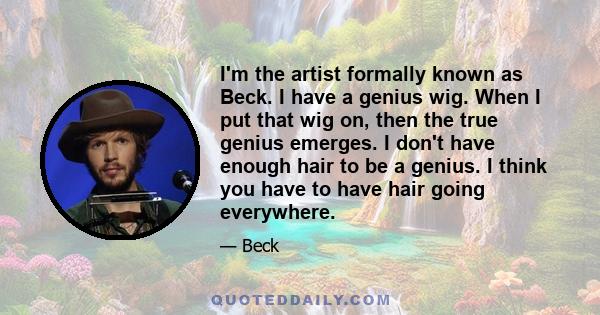 I'm the artist formally known as Beck. I have a genius wig. When I put that wig on, then the true genius emerges. I don't have enough hair to be a genius. I think you have to have hair going everywhere.