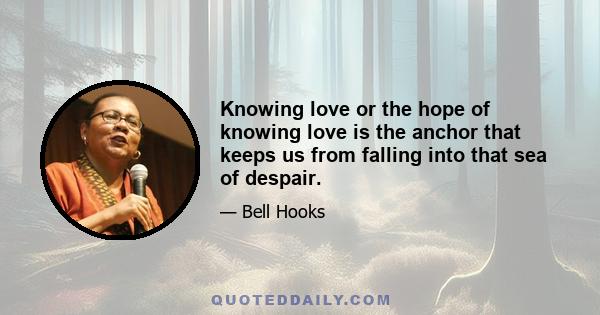 Knowing love or the hope of knowing love is the anchor that keeps us from falling into that sea of despair.