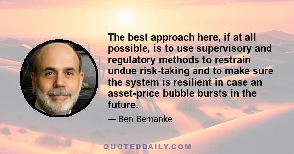 The best approach here, if at all possible, is to use supervisory and regulatory methods to restrain undue risk-taking and to make sure the system is resilient in case an asset-price bubble bursts in the future.