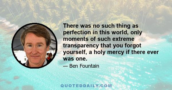 There was no such thing as perfection in this world, only moments of such extreme transparency that you forgot yourself, a holy mercy if there ever was one.