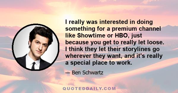 I really was interested in doing something for a premium channel like Showtime or HBO, just because you get to really let loose. I think they let their storylines go wherever they want, and it's really a special place