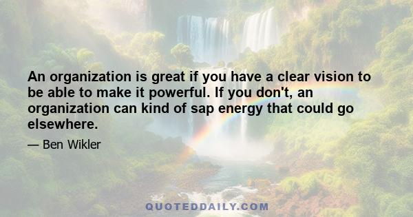 An organization is great if you have a clear vision to be able to make it powerful. If you don't, an organization can kind of sap energy that could go elsewhere.