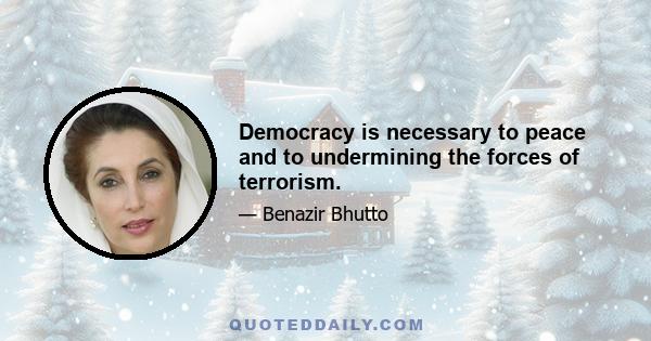 Democracy is necessary to peace and to undermining the forces of terrorism.