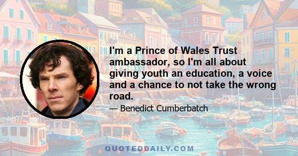 I'm a Prince of Wales Trust ambassador, so I'm all about giving youth an education, a voice and a chance to not take the wrong road.