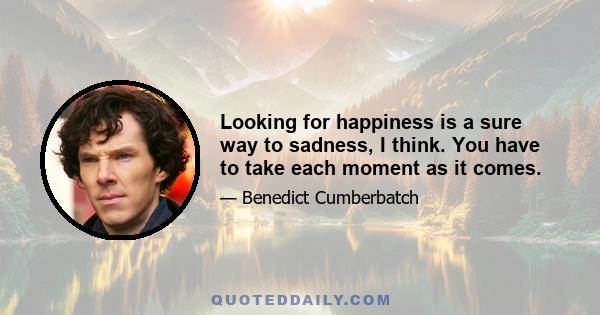 Looking for happiness is a sure way to sadness, I think. You have to take each moment as it comes.