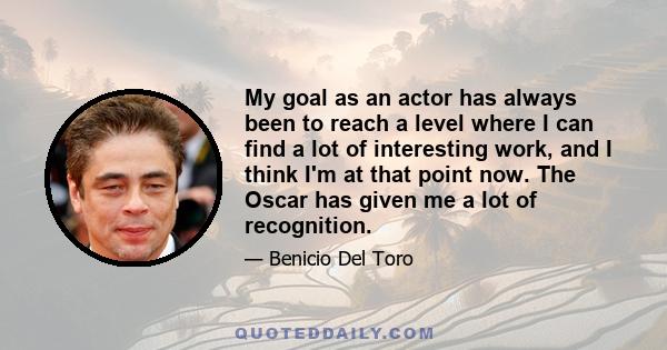 My goal as an actor has always been to reach a level where I can find a lot of interesting work, and I think I'm at that point now. The Oscar has given me a lot of recognition.