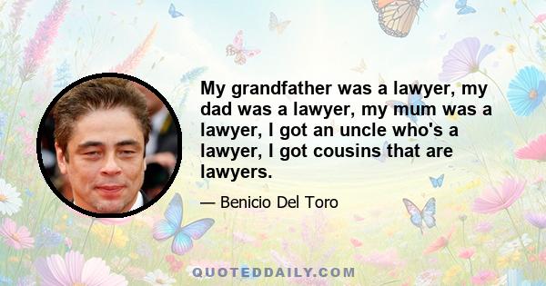 My grandfather was a lawyer, my dad was a lawyer, my mum was a lawyer, I got an uncle who's a lawyer, I got cousins that are lawyers.