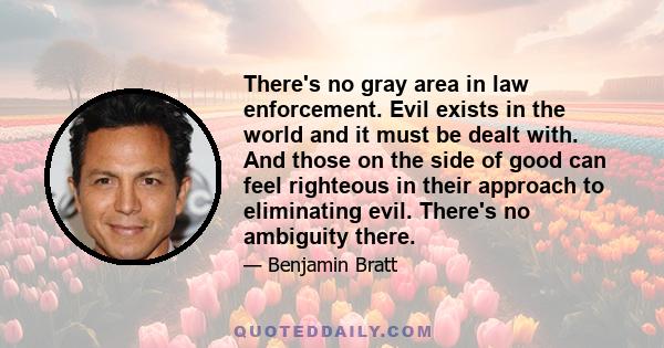 There's no gray area in law enforcement. Evil exists in the world and it must be dealt with. And those on the side of good can feel righteous in their approach to eliminating evil. There's no ambiguity there.